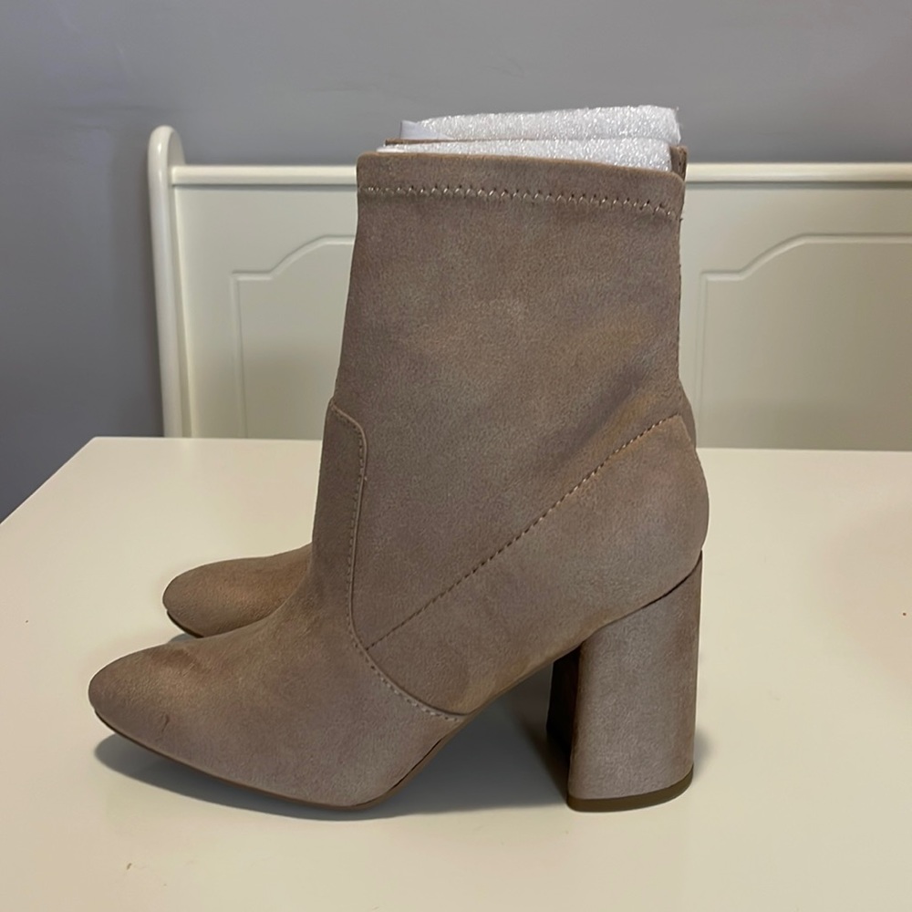 SHEIN Vegan suede block heel ankle sock booties
